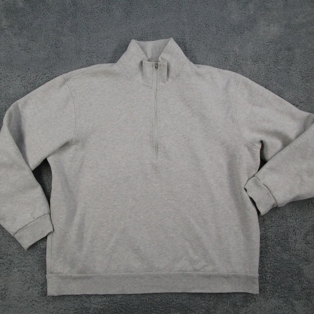 Lululemon Mens Quarter Zip Sweatshirt Heather Gray Fleece Pullover Mock Neck